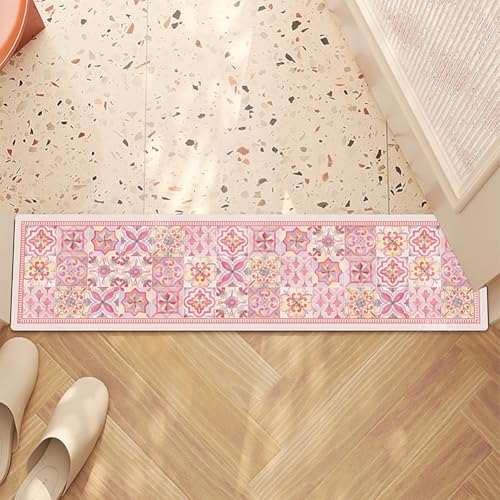 Anti-Rutschen kann schmale Türkissen waschen, Saugfähige Badematte, Mehrfarbig, mehrere Größen, passt unter die Tür, for Badezimmer, Küche, Schlafzimmer(Pink1,20x100cm) von ELDFLRURB