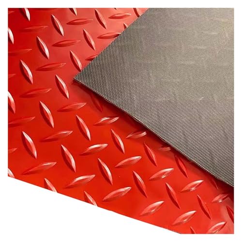 ELDFLRURB Rutschfeste industrielle Linoleum-Fußmatte, PVC, Garagen-Fußmatte, PVC, 2,5 mm, mehrfarbig, mehrere Größen, rutschfest, wasserdicht, Rautenstruktur (rot, 150 x 1000 cm) von ELDFLRURB