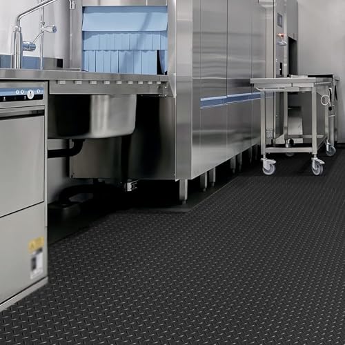 Gummi-Fußmatten für Garage, Werkstatt, Fitnessstudio, Diamantplatte, wasserdicht, schneidbar, mehrere Größen (2 x 3,4 m) von ELDFLRURB