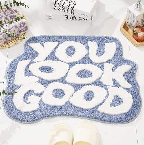 ELDONE You Look Good Badematte, niedlich, hellblau, rutschfest, waschbar, Badezimmer-Dekor, Schlafzimmer-Dekor, ästhetisch, lustig, trendig, blau und weiß, Badezimmermatten, 63,5 x 53,3 cm ELDONE You Look Good Badematte, niedlich, hellblau, rutschfest, waschbar, Badezimmer-Dekor, Schlafzimmer-Dekor, ästhetisch, lustig, trendig, blau und weiß, Badezimmermatten, 63,5 x 53,3 cm von ELDONE