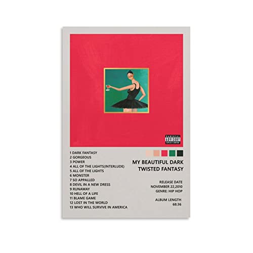 Kanye West Poster My Beautiful Dark Twisted Fantasy Leinwand Poster Schlafzimmer Dekoration Landschaft Büro Valentinstag Geburtstag Geschenk ohne Rahmen Stil 30 x 45 cm von ELEBOR