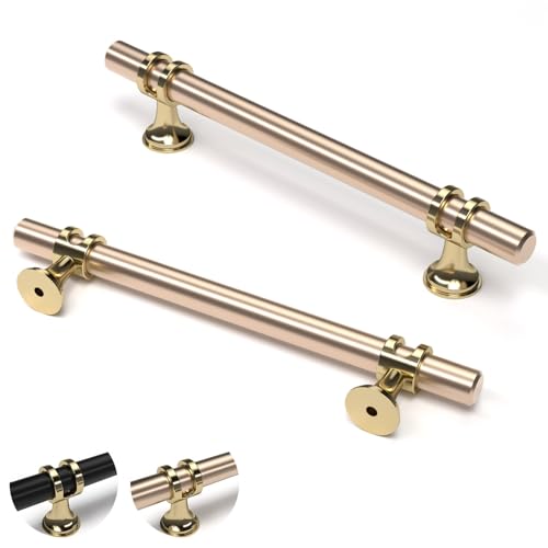 ELEBUILD 10 Stück,128mm(5Inch), Hellgold Schrankgriffe aus Zinklegierung, Moderne Küchengriffe, Möbelgriffe von ELEBUILD