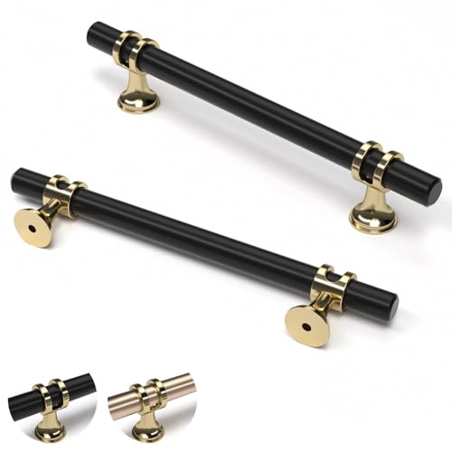 ELEBUILD 10 Stück,128mm(5Inch), Schwarz Gold Schrankgriffe aus Zinklegierung, Moderne Küchengriffe, Möbelgriffe von ELEBUILD