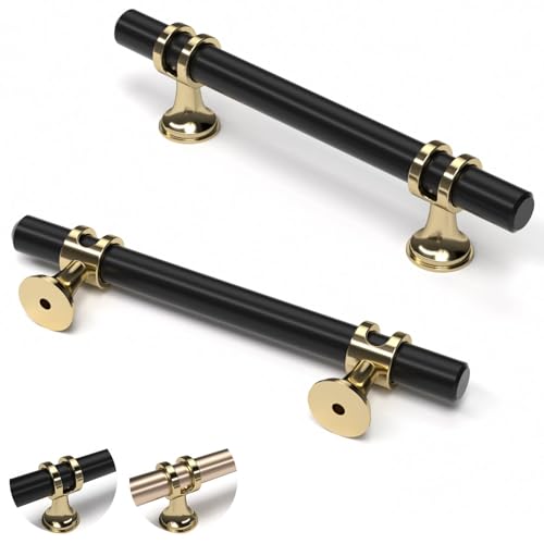 ELEBUILD 10 Stück,96mm(3.75Inch), Schwarzgold Schrankgriffe aus Zinklegierung, Moderne Küchengriffe, Möbelgriffe von ELEBUILD