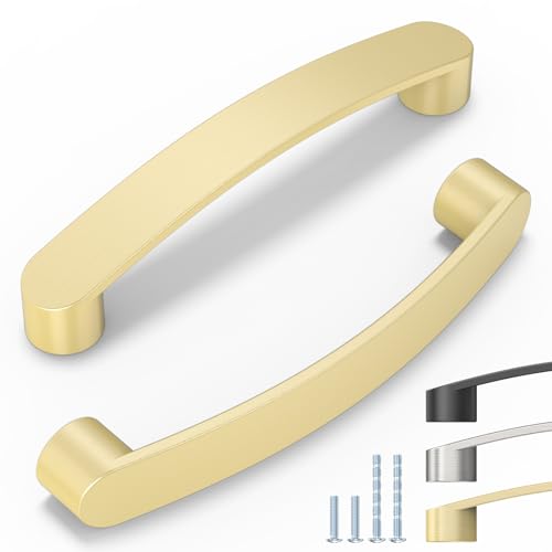 ELEBUILD 12 Stück, 128mm, Gebürstetes Messing, Moderne Designküche zieht für Möbelgriffe von ELEBUILD