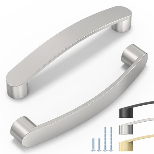 ELEBUILD 12 Stück, 128mm, Gebürstetes Nickel, Moderne Designküche zieht für Möbelgriffe von ELEBUILD