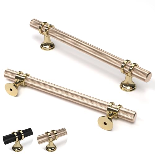 ELEBUILD 5 Stück, 128 mm (5 Zoll), Gold Messing Schrankgriffe, T-Bar moderne Küchengriffe, Möbelgriffe von ELEBUILD