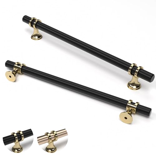 ELEBUILD 5 Stück, 192mm(7.5Inch), Schwarzgold Schrankgriffe aus Zinklegierung, Moderne Küchengriffe, Möbelgriffe von ELEBUILD