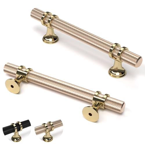 ELEBUILD 5 Stück, 96 mm (3.75 Zoll), Gold Messing Schrankgriffe, T-Bar moderne Küchengriffe, Möbelgriffe von ELEBUILD