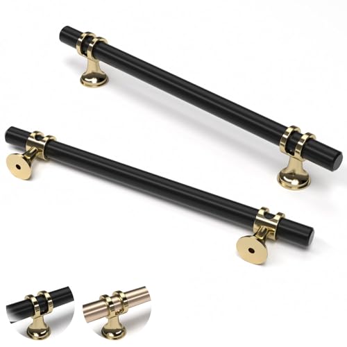 ELEBUILD 5 Stück,160mm(6.3Inch), Schwarzgold Schrankgriffe aus Zinklegierung, Moderne Küchengriffe, Möbelgriffe von ELEBUILD