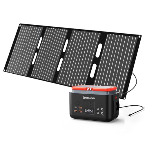 ELECAENTA EM200 Power Station mit 60W Faltbare Solar Panel, 200Wh LiFePO4 Solargenerator Reine Sinuswelle, Mobile Stromversorgung, PD 60W Eingang/Ausgang von ELECAENTA