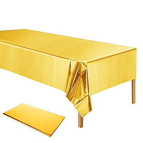 ELECLAND Kunststoff Gold Tischdecke, Metallic Gold Kunststoff Tischdecke 137 x 274 cm Rechteck Goldfolie Tischdecke für Hochzeit, Babyparty, Geburtstagsparty Dekoration von ELECLAND