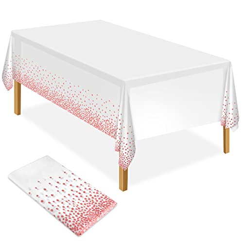 ELECLAND Party-Tischdecke aus Kunststoff, weiß und roségold, 137 x 274 cm, roségoldfarbene Punkt-Konfetti-Tischdecke, rechteckige Party-Tischdecke für Picknick, Hochzeit, Geburtstagsdekoration von ELECLAND