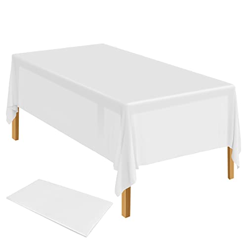 ELECLAND Weiße Kunststoff-Tischdecke, 137 x 274 cm, weiße Kunststoff-Tischdecke, rechteckig, weiße Tischdecke für drinnen oder draußen, Hochzeit, Geburtstagsparty-Dekorationen von ELECLAND