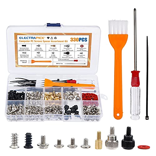 ELECTRAPICK 330stk Personal Computer Schrauben Standoffs Set PC-Schraubenset Zubehör für Mainbord, Gehäuse, Festplatt, mit Mini Schraubendreher und Einer Bürste von ELECTRAPICK