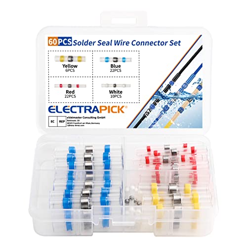 electrapick Lötverbinder Set 60tlg, Wasserdicht Schrumpfverbinder Kabelverbinder, Stoßverbinder Quetschverbinder für Elektrokabelverbindungen von ELECTRAPICK