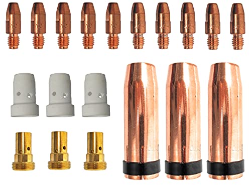 ELCAN Packung mit 19 Verbrauchsmaterialien für 501D-Brenner. 5 Kontaktdüsen M8x30x10mm 1,0mm, 5 Kontaktdüsen M8x30x10mm 1,2mm, 3 Düsenhalter M8, 3 Diffusoren, 3 Kegeldüsen. von ELECTROMECANICA CANTABRIA ELCAN
