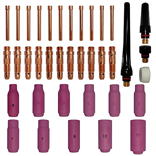 ELCAN Verbrauchsmaterial und professionelles Zubehör für WIG-Schweißbrenner der Serie WP 17 18 26 mit Keramikdüsen, Düsen, Auffangkörper, Rückenkappen und Auffangbehältern. 37 Stück von ELECTROMECANICA CANTABRIA ELCAN