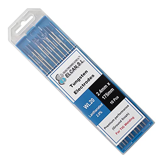 ELCAN Wolfram-WIG-Schweißen Lanthan 2% Blau WL20 Professional, Schweißelektroden für 1,6 2,4 mm WIG-Brenner, 10 Einheiten - Abmessungen: 2,4 x 175 mm von ELECTROMECANICA CANTABRIA ELCAN