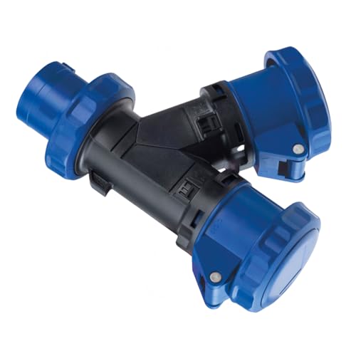 CEE 220V 230V 3-polig 2P+T auf 2 CEE Industriesteckdosen 220V 230V 3-polig 2P+T 16A IP67 Aussenbereich Blau von ELECTRON