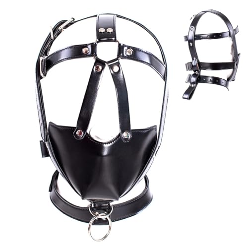 BDSM Kopf-Geschirr Fetisch Maulkorb mit Halsband und Metall O-Ring SM Leder Pferdekopf Fesselgurte Maulsperre Bondage Einstellbar Sklaven Flirten Sexspielzeug für Paare Frauen Männer Extrem von ELEDVB