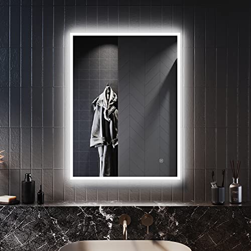 ELEGANT Beleuchteter Badezimmerspiegel mit Rasiersteckdose, 500 x 700 mm, Wandmontage, Badezimmer-Schminkspiegel mit LED-Lichtern und Demister-Pad, horizontale/vertikale LED-Smart-Spiegel von ELEGANT