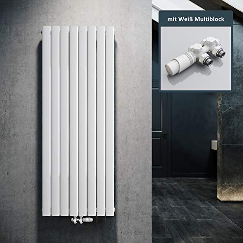 ELEGANT Design Heizkörper Flach 1600x616mm mit Weiß Multiblock Thermostat Flachheizkörper Weiß Doppellagig Vertikal Heizkörper Mittelanschluss von ELEGANT