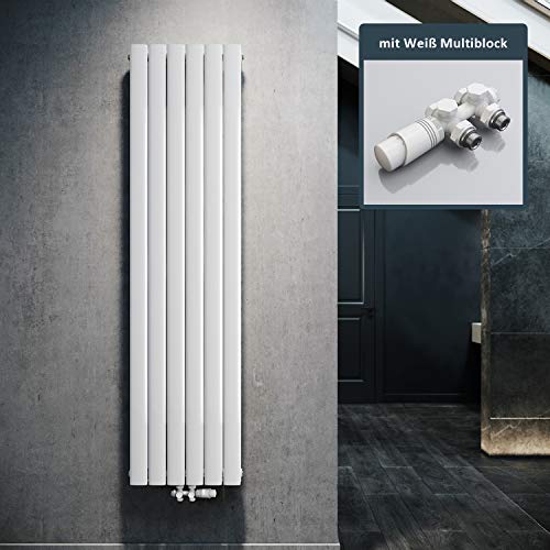 ELEGANT Design Heizkörper Flach 1800x462mm mit Weiß Multiblock Thermostat Flachheizkörper Weiß Doppellagig Vertikal Heizkörper Mittelanschluss von ELEGANT