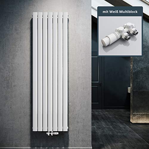 ELEGANT Design Heizkörper Flach 1800x539mm mit Weiß Multiblock Thermostat Flachheizkörper Weiß Einlagig Vertikal Heizkörper Mittelanschluss von ELEGANT