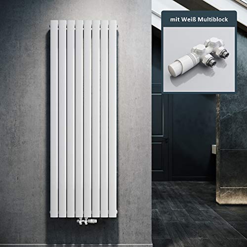 ELEGANT Design Heizkörper Flach 1800x616mm mit Weiß Multiblock Thermostat Flachheizkörper Weiß Einlagig Vertikal Heizkörper Mittelanschluss von ELEGANT