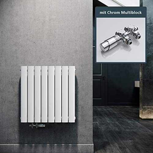 ELEGANT Design Heizkörper Horizontal mit Chrom Multiblock 630x616mm Einlagig Weiß Badezimmer/Wohnraum Paneelheizkörper Mittelanschluss Flachheizkörper von ELEGANT