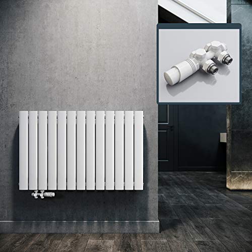 ELEGANT Design Heizkörper Horizontal mit Weiß Multiblock 630x1001mm Einlagig Weiß Badezimmer/Wohnraum Paneelheizkörper Mittelanschluss Flachheizkörper von ELEGANT