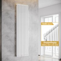 ELEGANT Design Heizkörper Weiß Doppellagig Röhrenheizkörper Oval Mittelanschluss Paneelheizkörper Vertikal 1800x472mm 1640Watt von ELEGANT