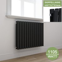 Heizkörper Anthrazit Doppellagig Röhrenheizkörper Oval Paneelheizkörper Horizontal 600x767mm 1105Watt - Elegant von ELEGANT