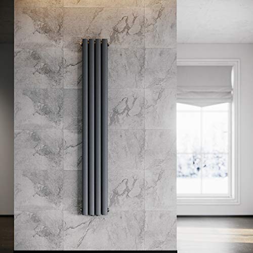 ELEGANT Heizkörper Modern Vertikal Anthrazit 1600x236mm Design Paneelheizkörper Röhren Doppellagig Flachheizkörper Mittelanschluss Heizung von ELEGANT