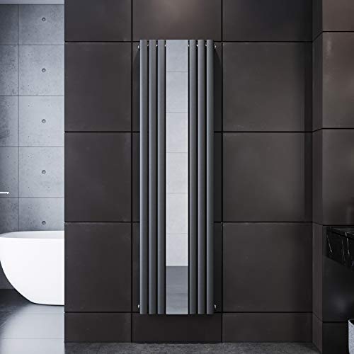 ELEGANT Heizkörper Modern mit Spiegel Vertikal Anthrazit 1800x500mm Design Paneelheizkörper Röhren Einlagig Flachheizkörper Mittelanschluss Heizung von ELEGANT