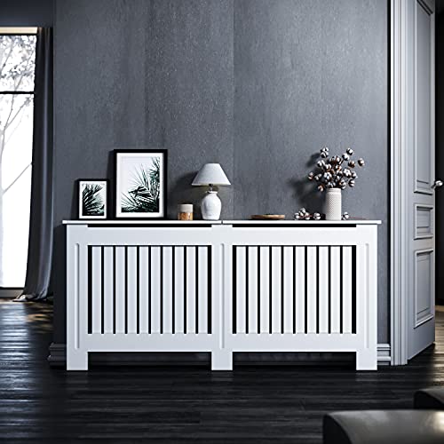 ELEGANT Heizkörperverkleidung, Holz, Weiß, Vertikal Lamelle, Heizungsverkleidung, Heizkörperabdeckung, Extra groß, 172x19x81.5cm, GRCV17W-1. von ELEGANT