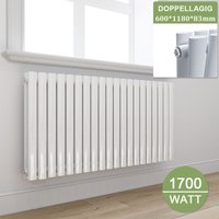 Design Heizkörper Weiß Doppellagig Röhrenheizkörper Oval Mittelanschluss Paneelheizkörper Horizontal 600x1180mm 1700Watt - Elegant von ELEGANT