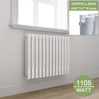 Elegant - Design Heizkörper Weiß Doppellagig Röhrenheizkörper Oval Mittelanschluss Paneelheizkörper Horizontal 600x767mm 1105Watt von ELEGANT