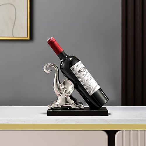 ELEGANTZ Moderner Weinflaschenhalter - Dekoratives Elefanten-Design mit Chrom-Finish - Einzelflaschenständer für Arbeitsplatte, Bar oder Esstisch - Elegantes Weinregal mit schwarzem Boden von ELEGANTZ