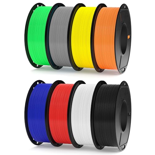 ELEGOO 250 g PLA-Filamentbündel 1,75 mm, 8 Farben 3D-Druckerfilamente Maßgenauigkeit +/- 0,02 mm, 8er-Pack 250 g Spule, Schwarz/Weiß/Rot/Dunkelblau/Grau/Orange/Gelb/Neongrün von ELEGOO