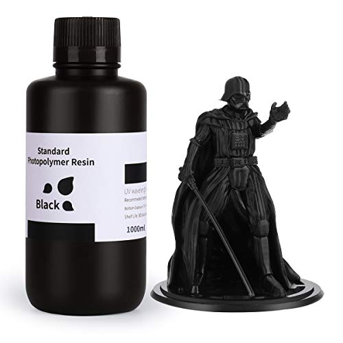 ELEGOO 3D Drucker Resin, UV 405nm Standard Resin mit Hohe Präzision und Schnelle UV-Härtung für MSLA/DLP/LCD 3D Drucker, Photopolymer-Kunstharz Flüssige 3D-Druckmaterialien, Super Schwarz 1000g von ELEGOO