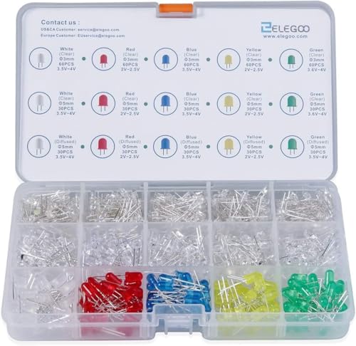 ELEGOO 3mm 5mm Diffus und klar Sortiert LED Kit 5 Farben für Arduino IDE (600er Set) von ELEGOO