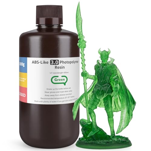 ELEGOO 405nm ABS-Like Resin 3.0, UV-Curing 3D Resin with High Precision, Non-Brittle, Improved Strength and Toughness for LCD/DLP 3D Printers Photopolymer Resin Clear Green 1000g von ELEGOO