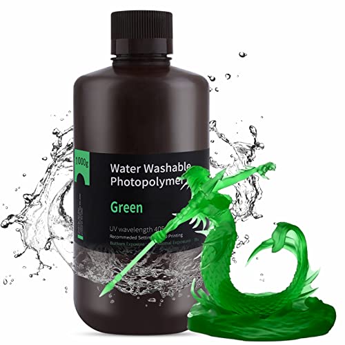 ELEGOO 405nm Wasser Waschbares Resin, Water Washable 3D Drucker Rapid Harz für LCD/DLP UV Härtung Photopolymer 3D Drucker, 1000g Klargrün von ELEGOO