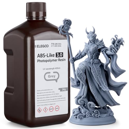 ELEGOO ABS-Like 3.0 3D Drucker Resin, 405 nm UV-härtendes Photopolymerharz für MSLA/LCD/DLP 3D Drucker, Verbesserte Festigkeit und Zähigkeit, Hohe Präzision, Niedrige Viskosität, 2000g Grau von ELEGOO