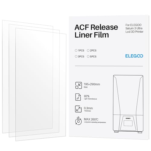 ELEGOO ACF Release Film 3PCS 3D Drucker Zubehör Ersatzteile für ELEGOO Saturn 3 Ultra Resin 3D Drucker 290 x 195 MM und 0.3mm Dicke mit 92 Prozent Lichtdurchlässigkeit ELEGOO ACF Release Film 3PCS 3D Drucker Zubehör Ersatzteile für ELEGOO Saturn 3 Ultra Resin 3D Drucker 290 x 195 MM und 0.3mm Dicke mit 92 Prozent Lichtdurchlässigkeit von ELEGOO