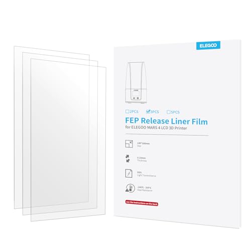 ELEGOO FEP Release Film 3PCS 3D Drucker Zubehör Ersatzteile für ELEGOO Mars 4 Resin 3D Drucker 206 x 146 MM und 0.15 mm Dicke mit 95 Prozent Lichtdurchlässigkeit von ELEGOO