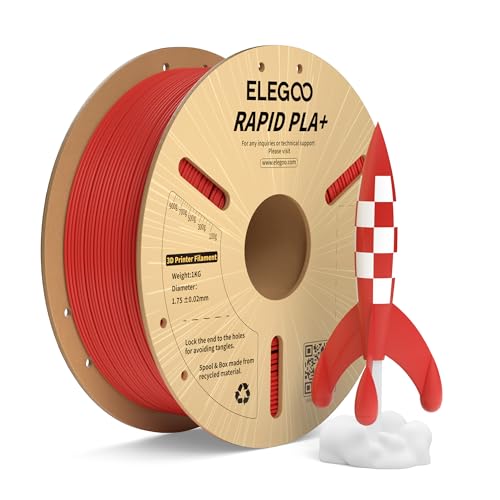 ELEGOO High Speed PLA+ Filament 1.75mm Rot 1KG, Rapid PLA Plus 3D Drucker Speedy Filament für 0-600 mm/s Hochgeschwindigkeitsdruck, Maßgenauigkeit +/-0,02mm, 1kg Spule (2.2lbs) von ELEGOO