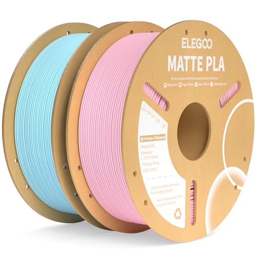 ELEGOO Matte PLA Filament Matte Sakura Rosa & Eisblau 2KG, 1.75mm 3D Drucker Filament Maßgenauigkeit +/- 0.02mm, 2 Stück 1kg Kartonspule (2.2lbs) für die meisten FDM 3D Drucker von ELEGOO